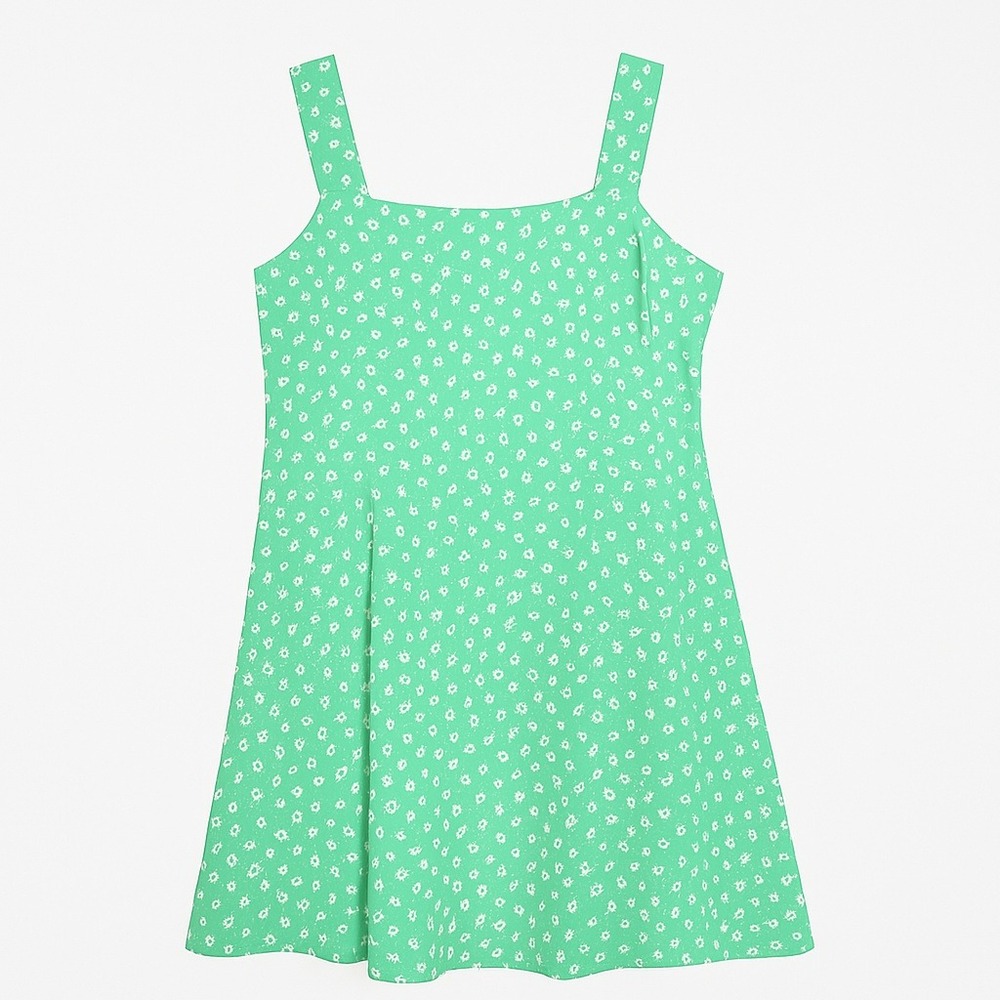 SSO Dress Womens XL Green Fit Flare Squareneck Ditsy Floral Tank Jersey Casual